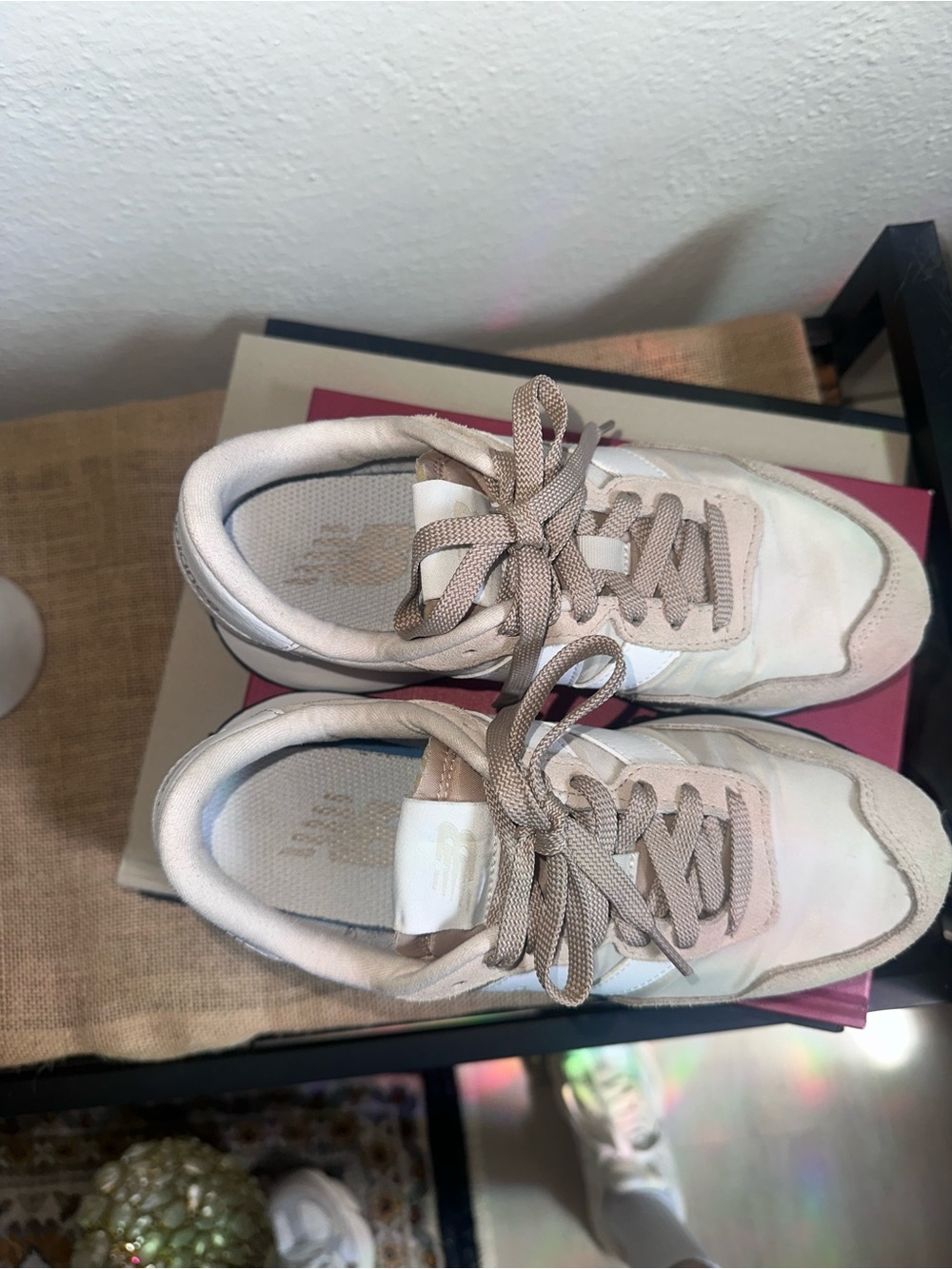 New Balance 237 Beige and White Retro Runner Sneaker - Picture 4 of 9